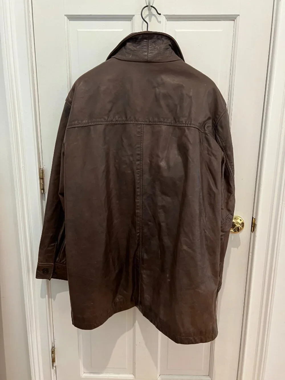 Gap Vintage Distressed Men’s Brown Leather Car Coat Jacket Button-Down Y2K
